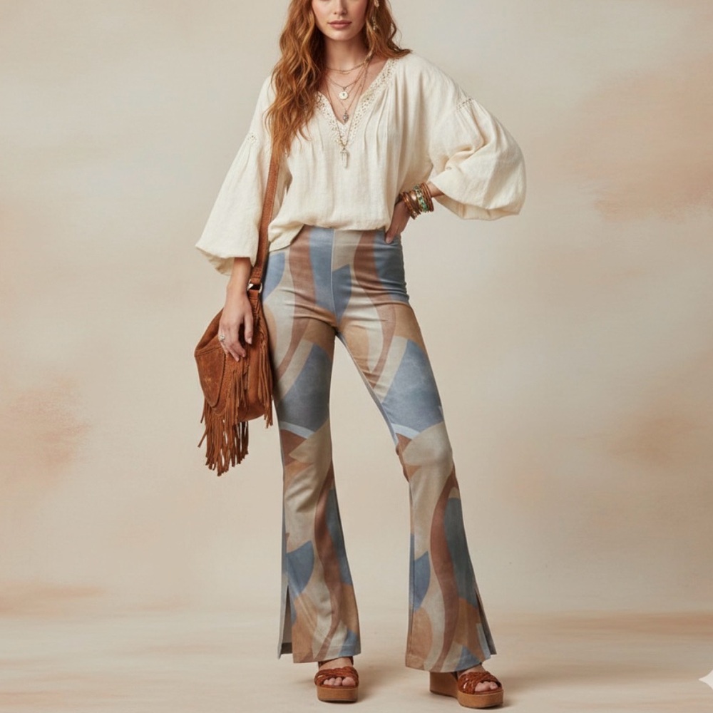 Show Me Your MuMu Maren Blue and Brown Flare Pants - Picture 5 of 5